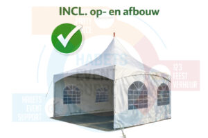 Pagodetent | 5x5 m | Wit | PVC | Incl. op- en afbouw | Incl. zijwanden