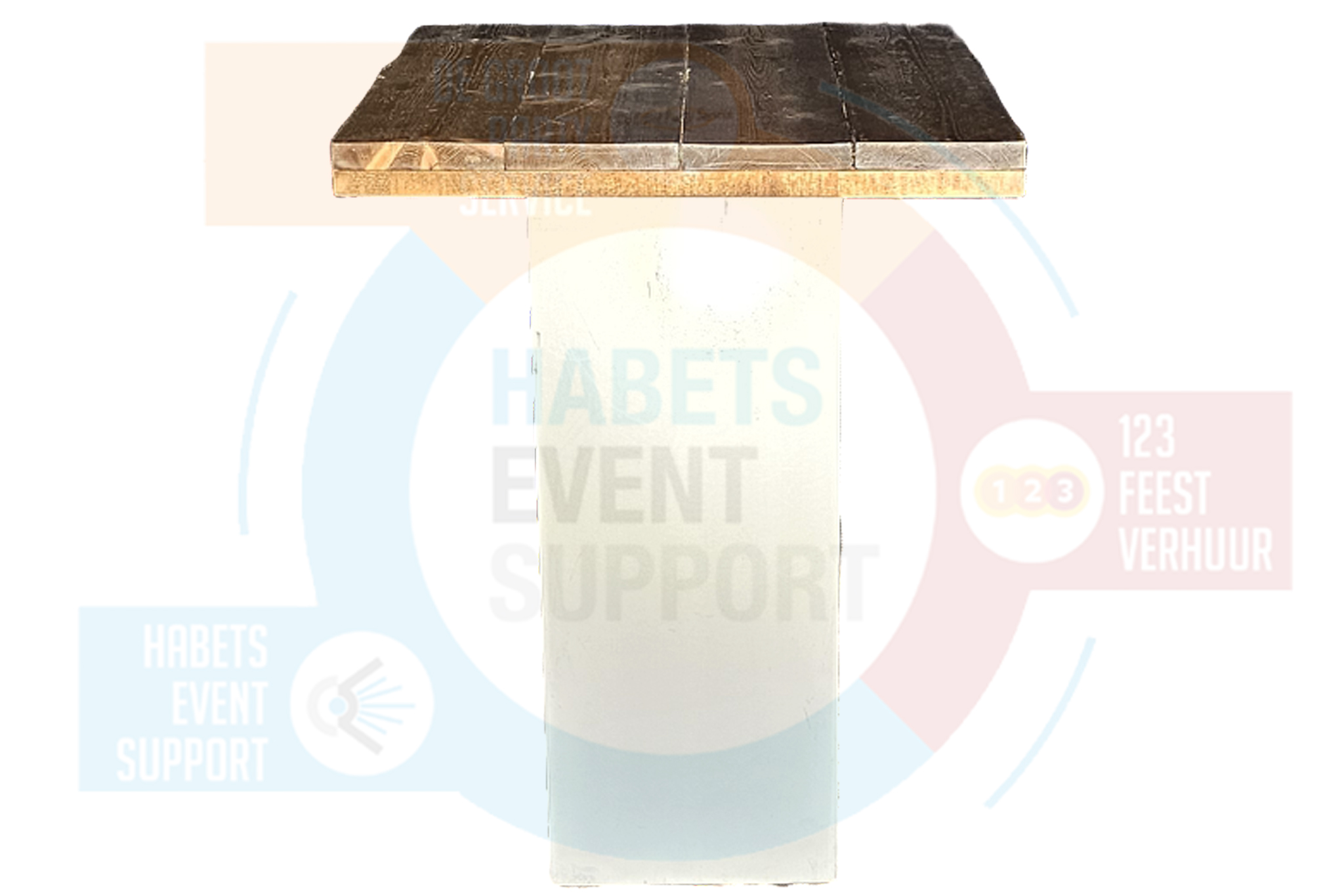 Vintage blad met witte sokkel statafel.jpg